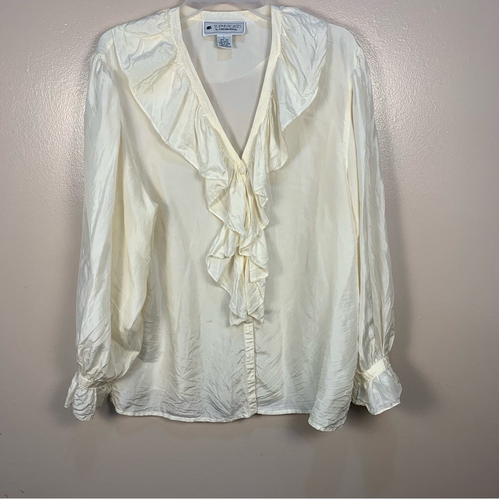 VTG Sophisticates Jonathan Martin 100% Silk Tunic Blouse Ruffle Collar Cuff - Picture 11 of 11
